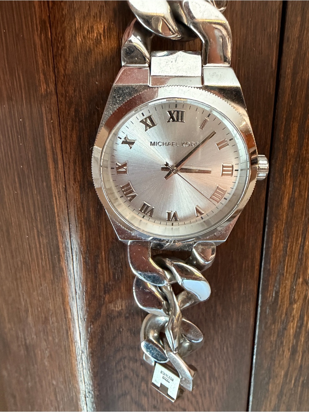 Michael Kors Silver Chain-Link Bracelet Watch with Sunburst Dial